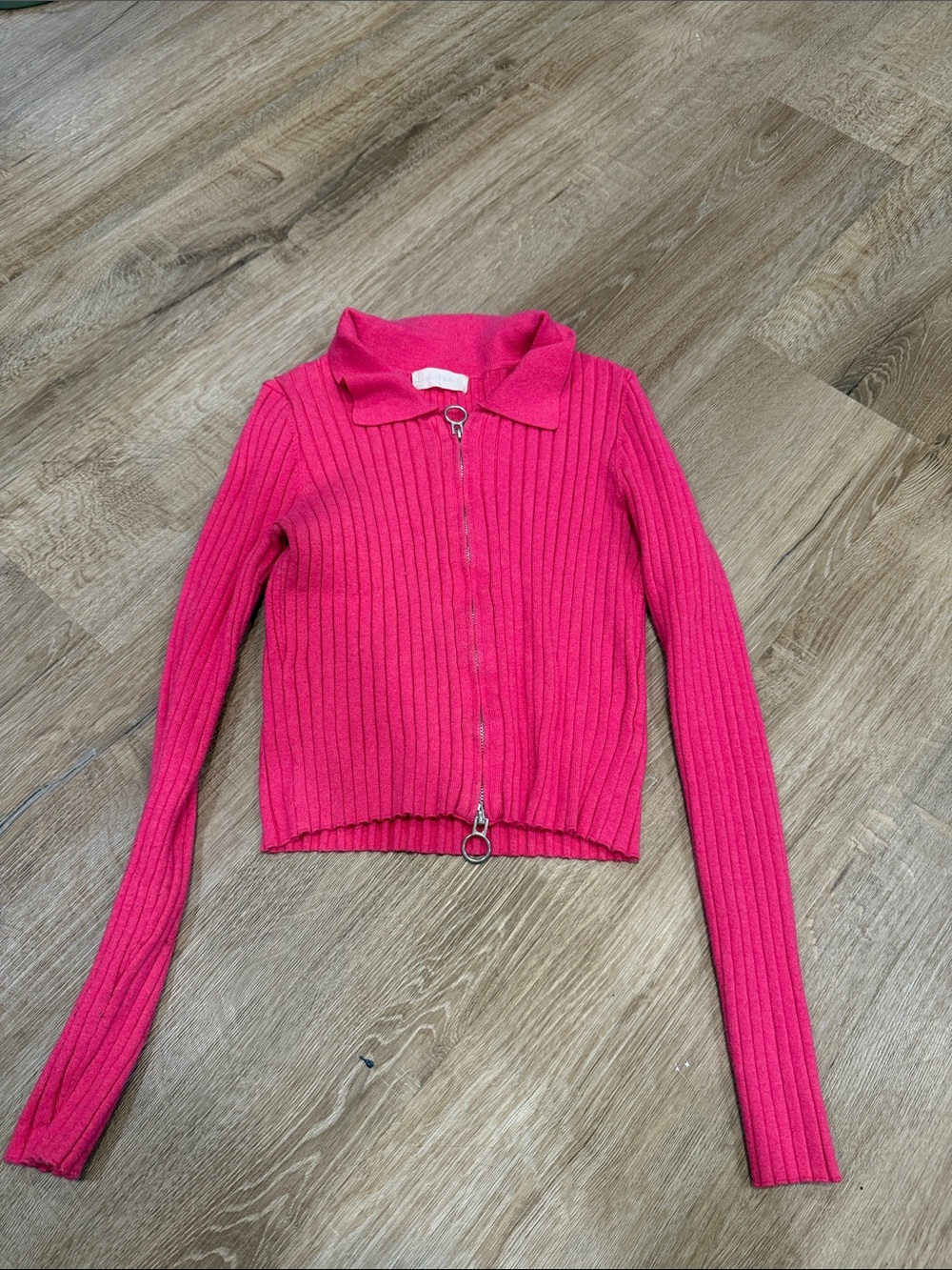 Altar'd State Hot Pink Ribbed Zip Crop Top